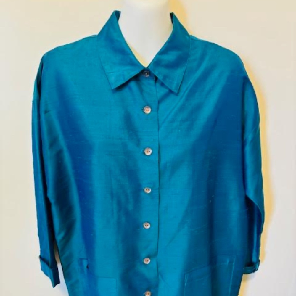 Chico Turquoise raw silk tunic